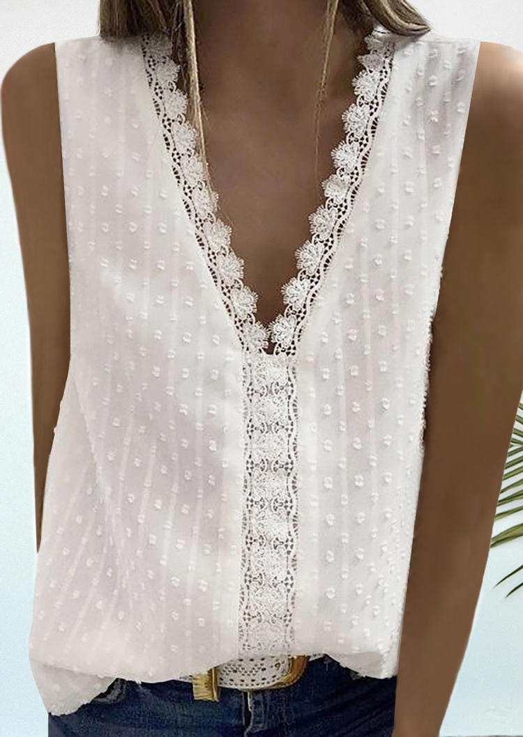 

Tank Tops Lace Dotted Swiss V-Neck Tank Top in White. Size