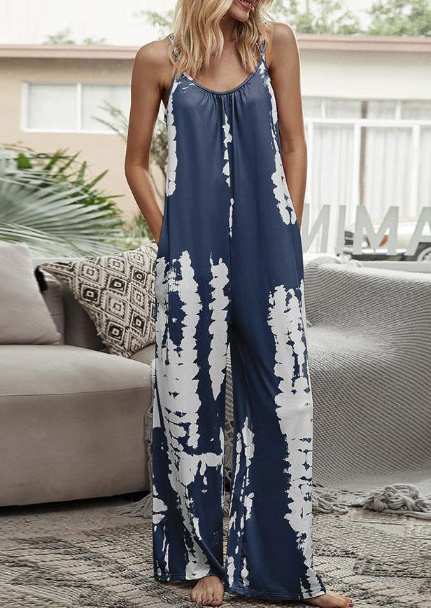 

Jumpsuits & Rompers Tie Dye Pocket Open Back Adjustable Strap Wide Leg Jumpsuit in Multicolor. Size