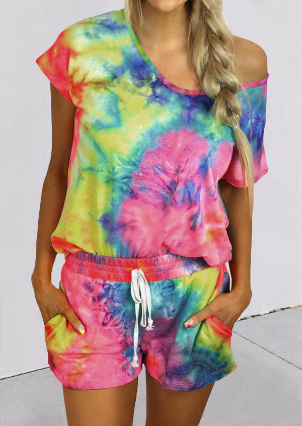 

Two-Piece Sets Tie Dye Blouse And Drawstring Pocket Shorts Two-Piece Set in Multicolor. Size: ,L