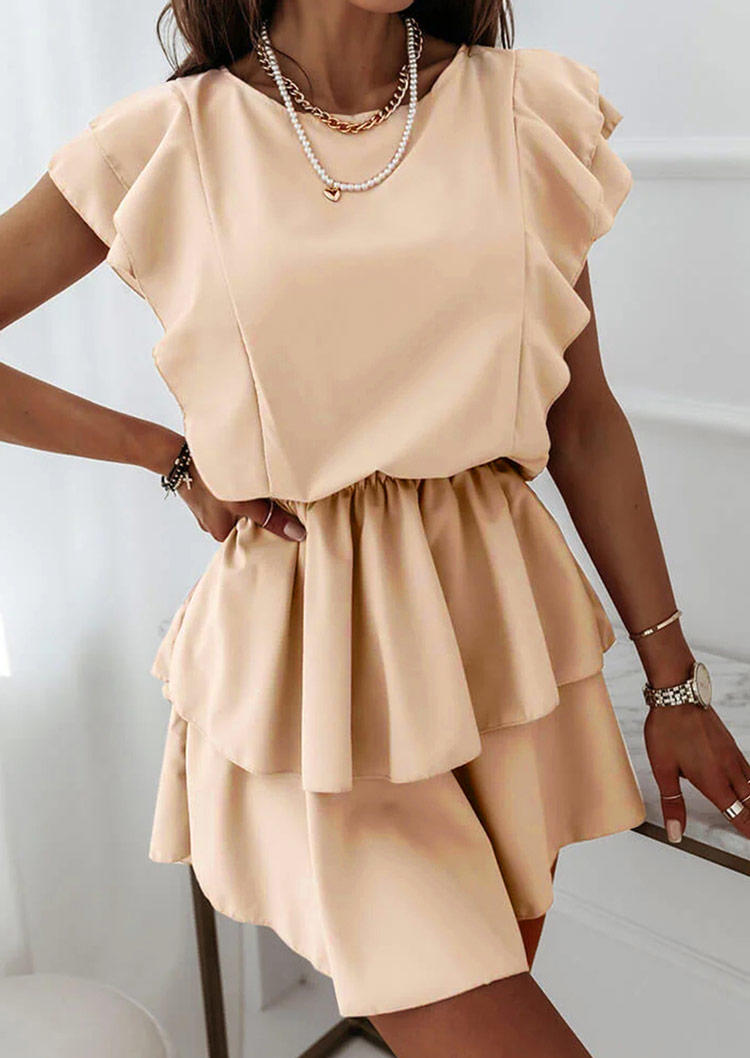 

Mini Dresses Ruffled Elastic Waist Layered Mini Dress in Apricot. Size: ,M,L