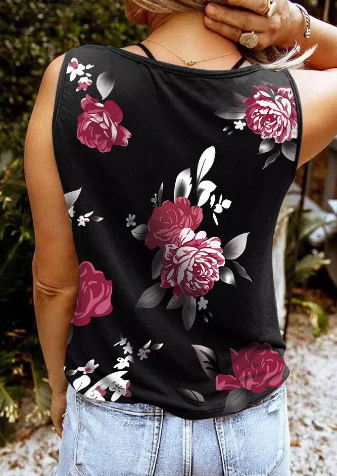 

Tank Tops Floral Notched Neck Tank Top without Black Camisole in Black. Size: ,M,L,XL