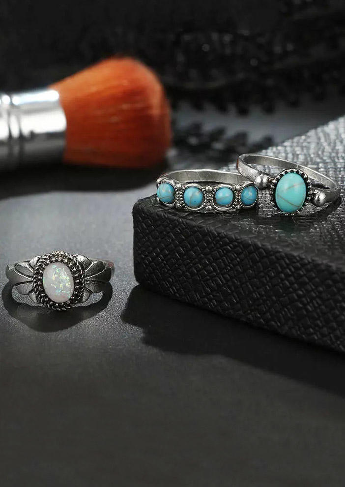 Bohemian Turquoise Bead Ring Set
