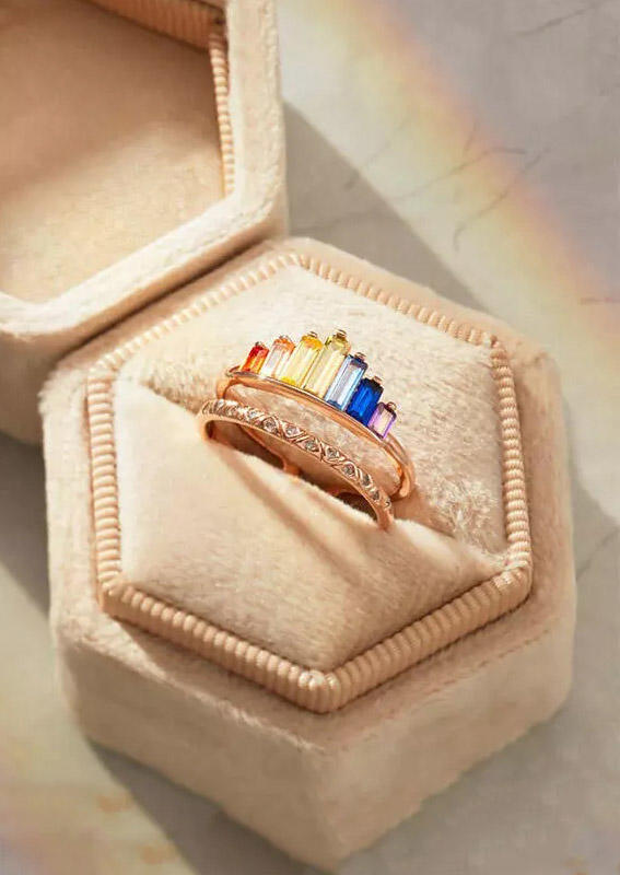 

Double Band Rainbow Rhinestone Open Adjustable Ring, Rose gold, 491397