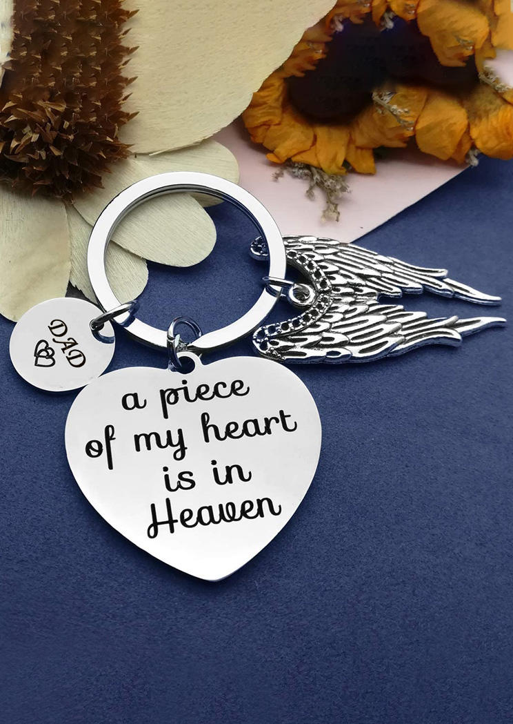 

Keychains A Piece Of My Heart Is In Heaven Dad Angel Wing Keychain in Silver. Size