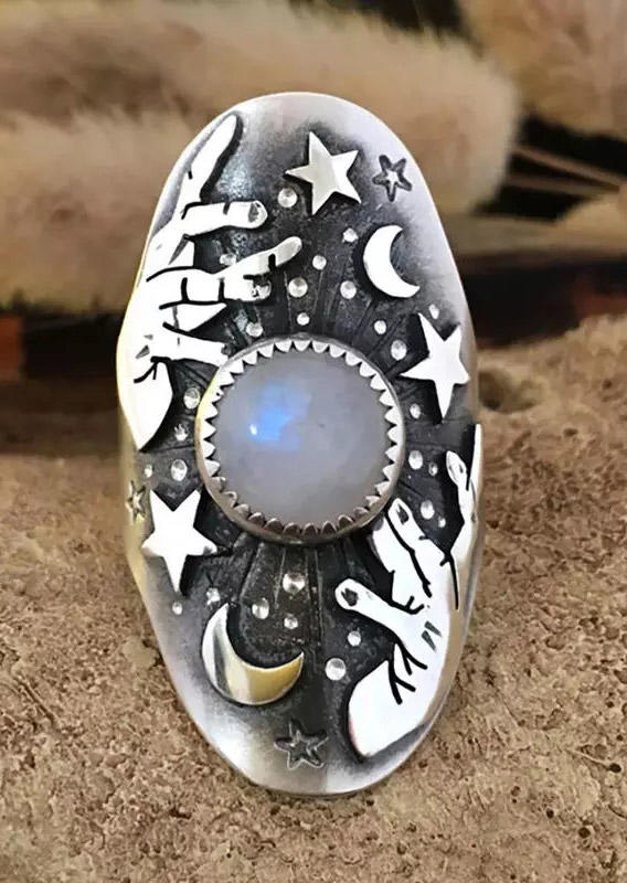 

Rings Moonstone Star Magic Alloy Ring in Silver. Size: ,9#