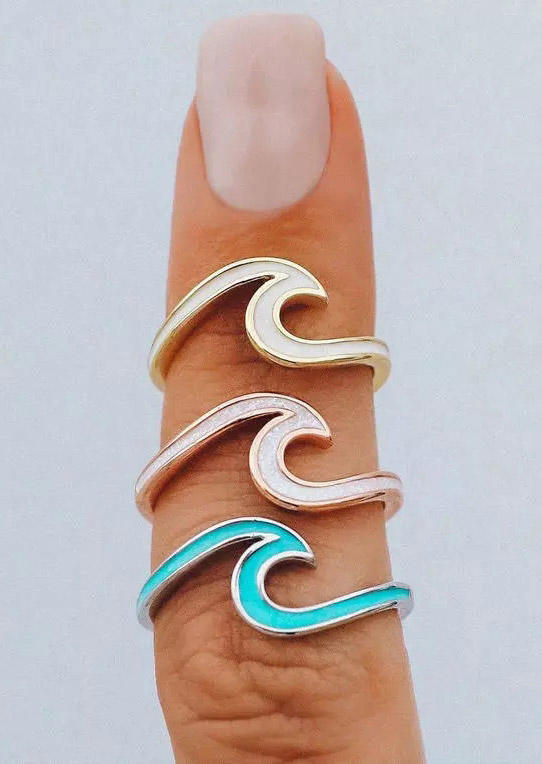 

Rings Bohemian Ocean Wave Alloy Ring in Pink. Size