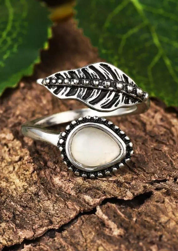 

Rings Bohemian Shell Moonstone Palm Leaf Open Adjustable Alloy Ring in Silver. Size