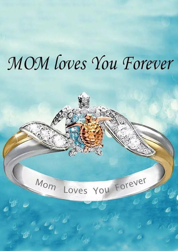 

Rings Mom Loves You Forever Turtle Rhinestone Ring in Silver. Size