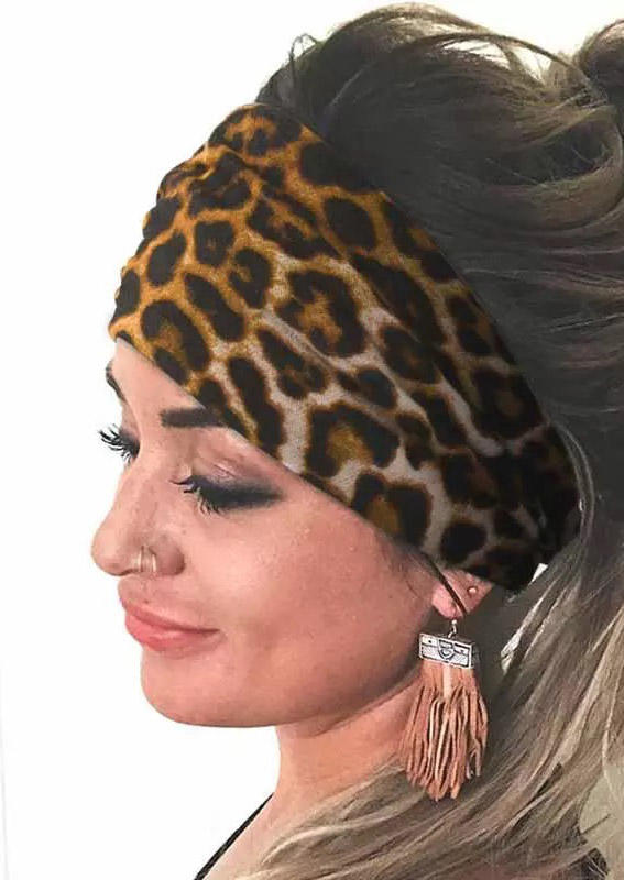 

Leopard Elastic Yoga Sports Wide Headband in Leopard. Size