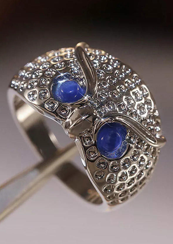 

Rings Rhinestone Blue Sapphire Cute Owl Ring in Silver. Size