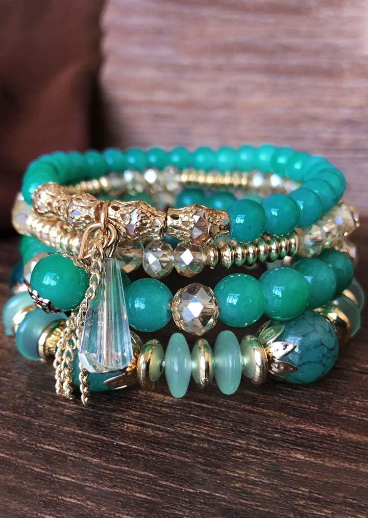 

Bracelet Bohemian Beading Alloy Multi-Layered Bracelet in Cyan. Size