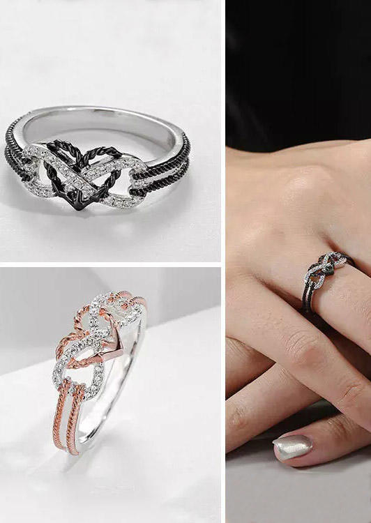 

Rhinestone Hollow Out Infinity Heart Alloy Ring, Black, 502598