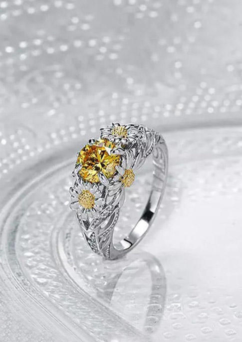 

Rings Sunflower Rhinestone Hollow Out Alloy Ring in Silver. Size
