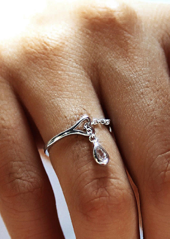 

Rings Hollow Out Heart Water Drop 925 Sterling Silver Ring in Silver. Size