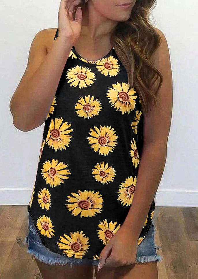 

Tank Tops Sunflower Criss-Cross Casual Tank Top in Black. Size: ,L,XL