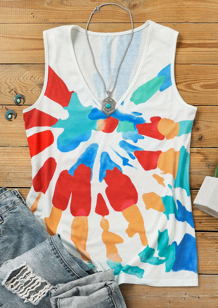 Tank Tops Colorful Swirl Sleeveless Casaul Tank Top in Multicolor. Size: S,M,L,XL