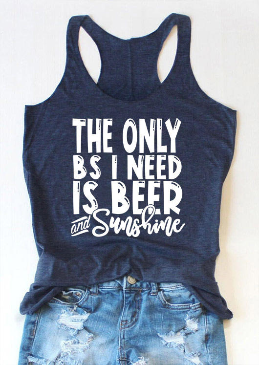 

Tank Tops I Need Is Beer And Sunshine Racerback Tank Top in Navy Blue. Size