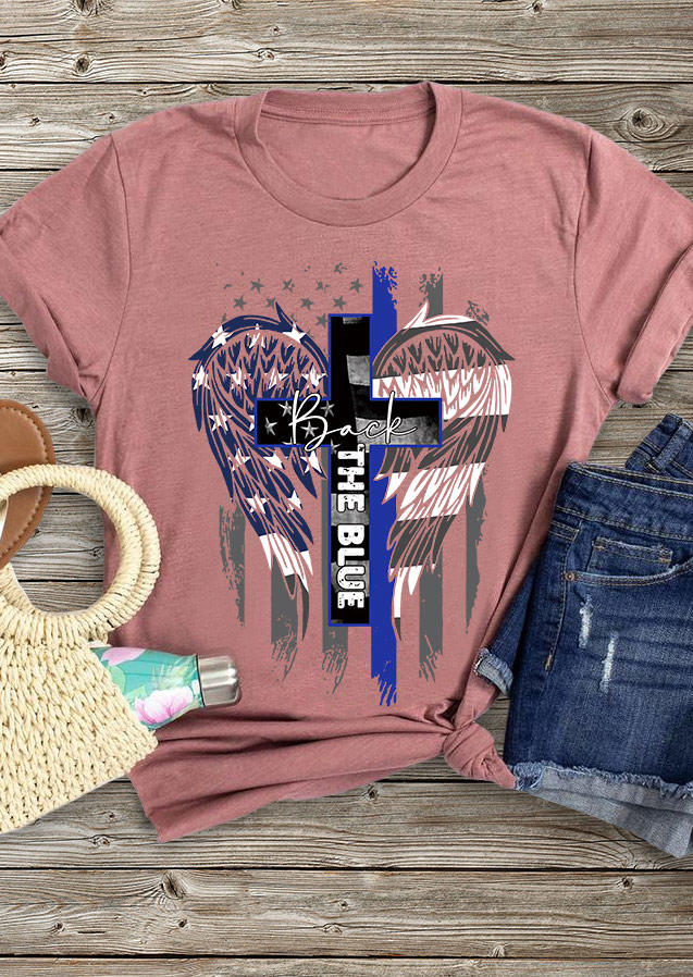 

T-shirts Tees Back The Blue Cross Heart T-Shirt Tee in Pink. Size