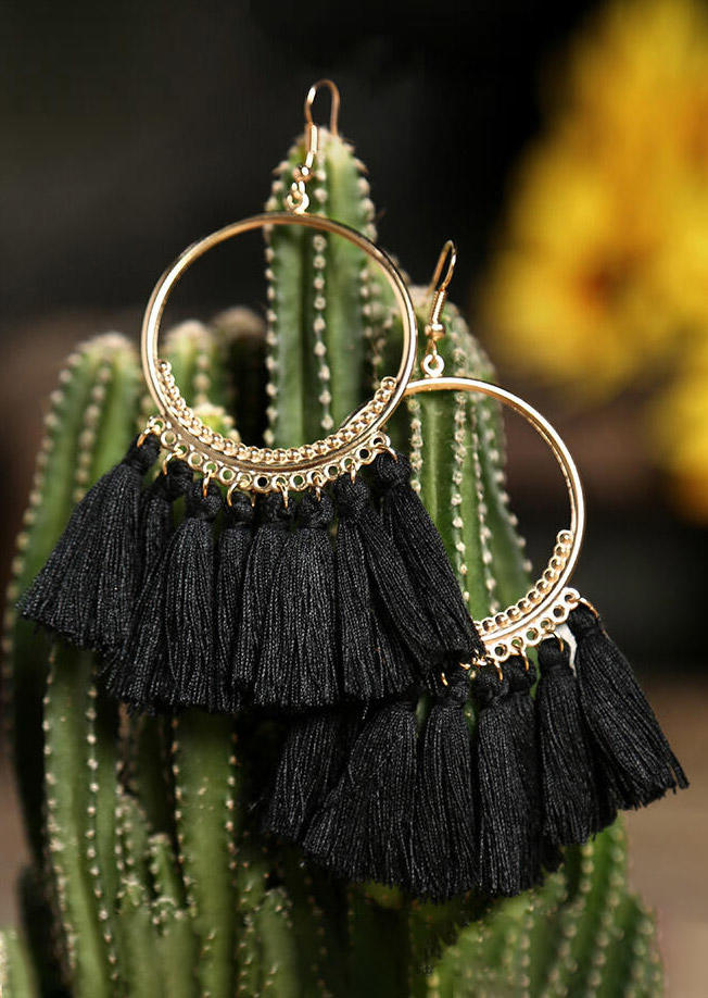 

Earrings Bohemian Ethnic Tassel Earrings in Black. Size