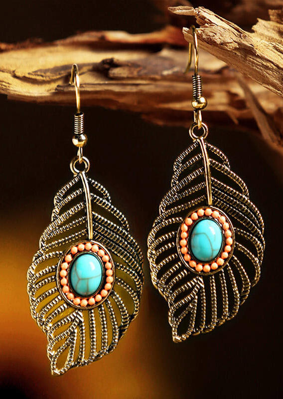 

Earrings Hollow Out Palm Leaf Bead Pendant Earrings in Gold,Silver. Size