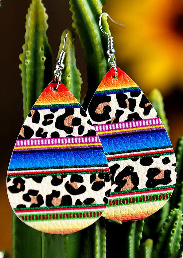 

Earrings Leopard Printed Rainbow Serape Striped PU Leather Earrings in Leopard. Size