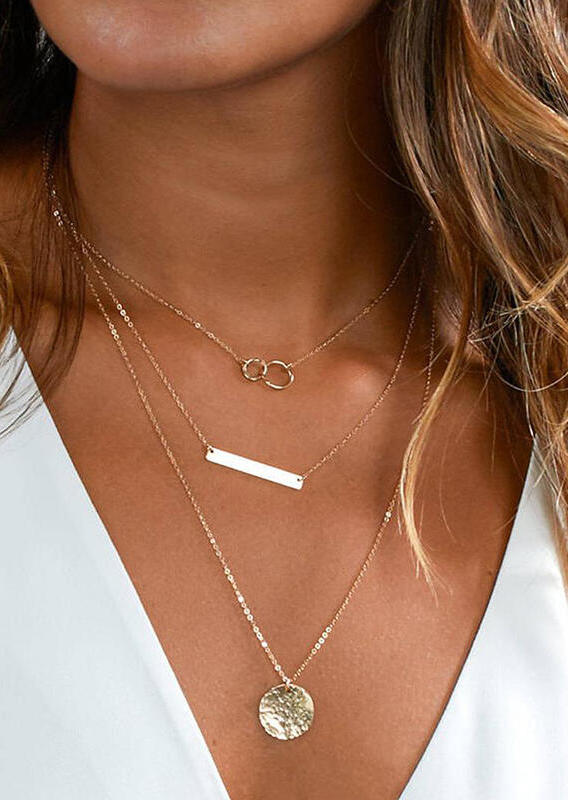 

Necklaces Geometric Round Multi-Layered Pendant Necklace in Gold. Size
