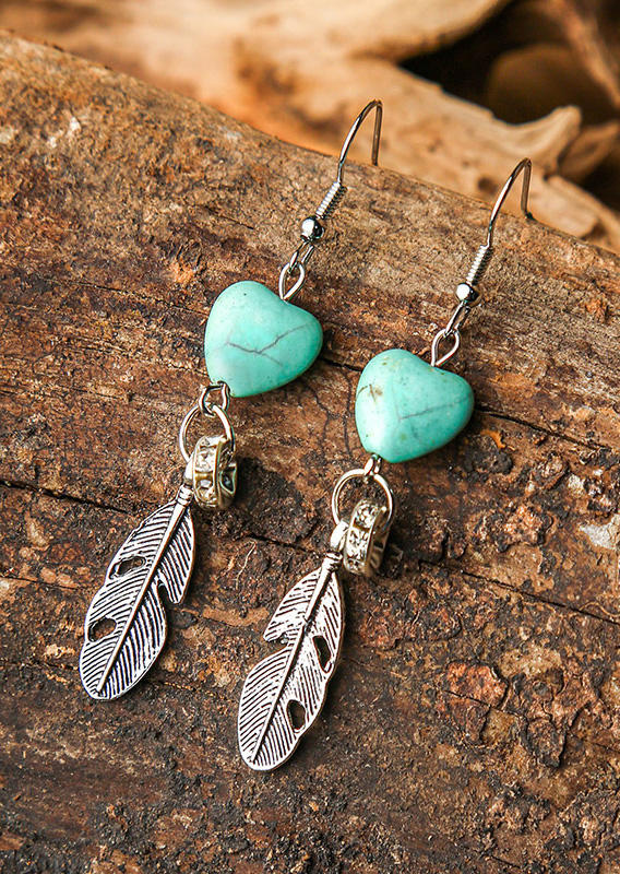 

Earrings Valentine Turquoise Heart Feather Dangle Earrings in Silver. Size