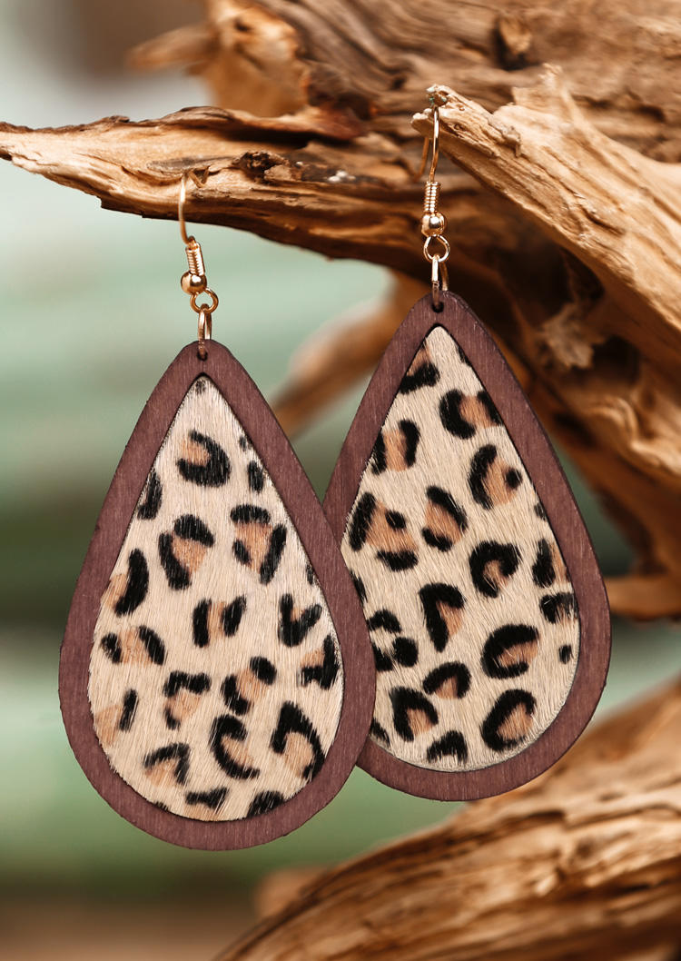

Earrings Leopard Cow Water Drop Wooden Earrings in Pattern2. Size