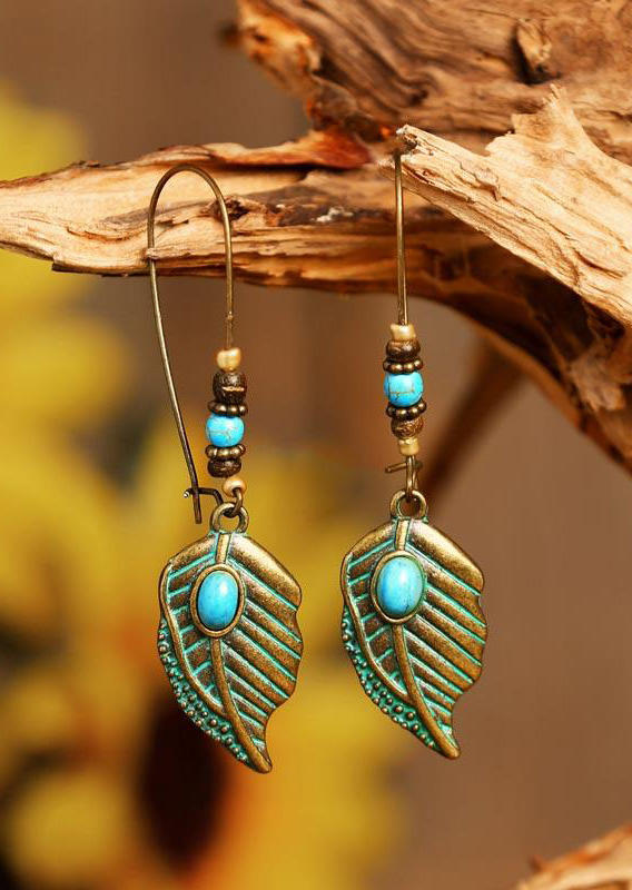 

Earrings Bohemian Turquoise Beading Palm Leaf Pendant Earrings in Cyan. Size
