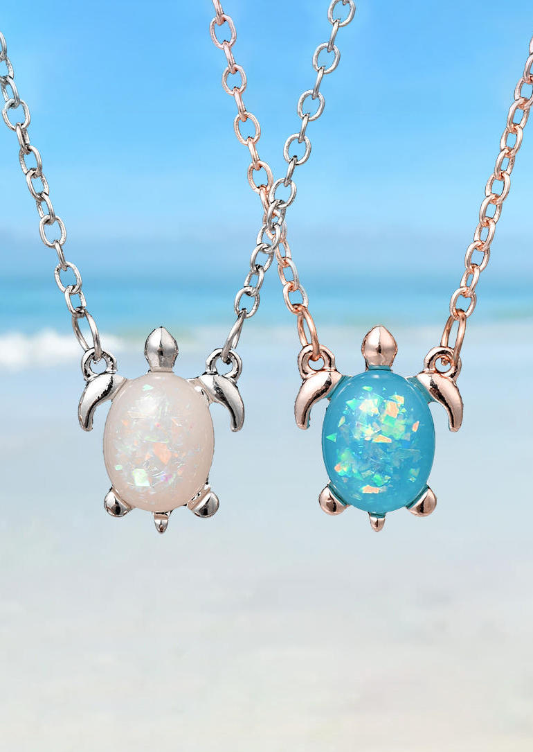 

Necklaces Beach Cute Opal Turtle Pendant Necklace in Silver. Size