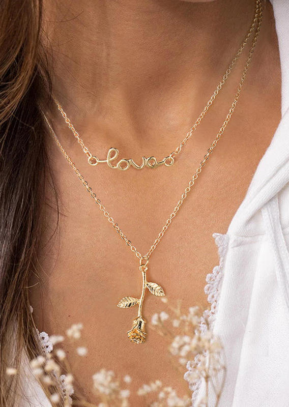 

Necklaces Love Flower Dual-Layered Pendant Necklace in Gold,Silver. Size