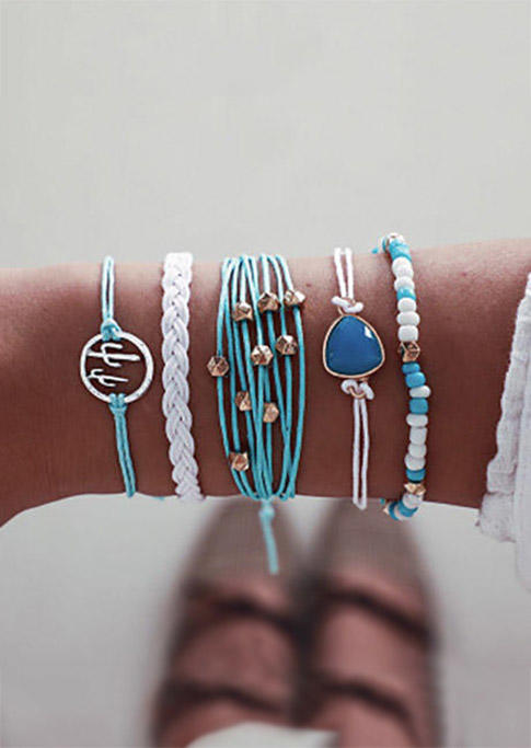 

Bracelet 5Pcs Bohemian Beading Cactus Braided Bracelet in Blue. Size