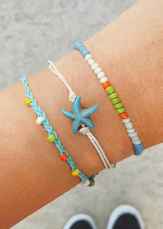 

Bracelet 3Pcs Turtle Starfish Colorful Beading Braided Bracelet Anklet Set in Pattern2. Size