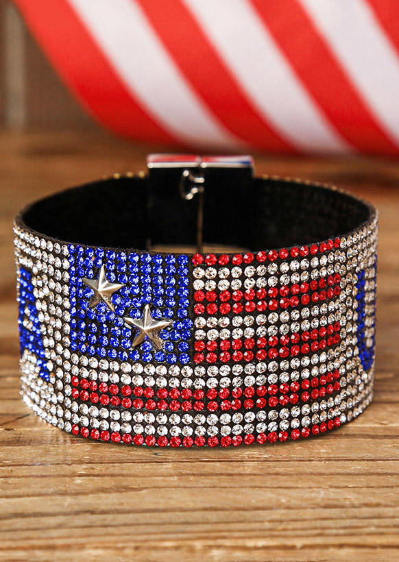 

Bracelet USA American Flag Star Rhinestone Bracelet in Multicolor. Size