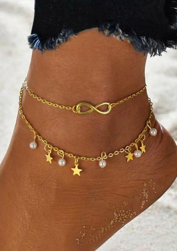 

Body Jewelry Infinite Ring Star Beading Dual-Layered Anklet in Silver. Size