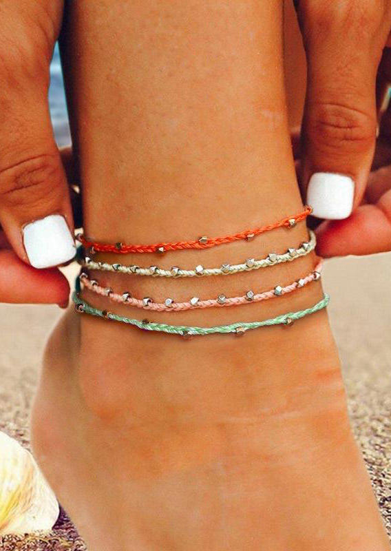 

Body Jewelry 4Pcs Alloy Braid Adjustable Anklets in Multicolor. Size
