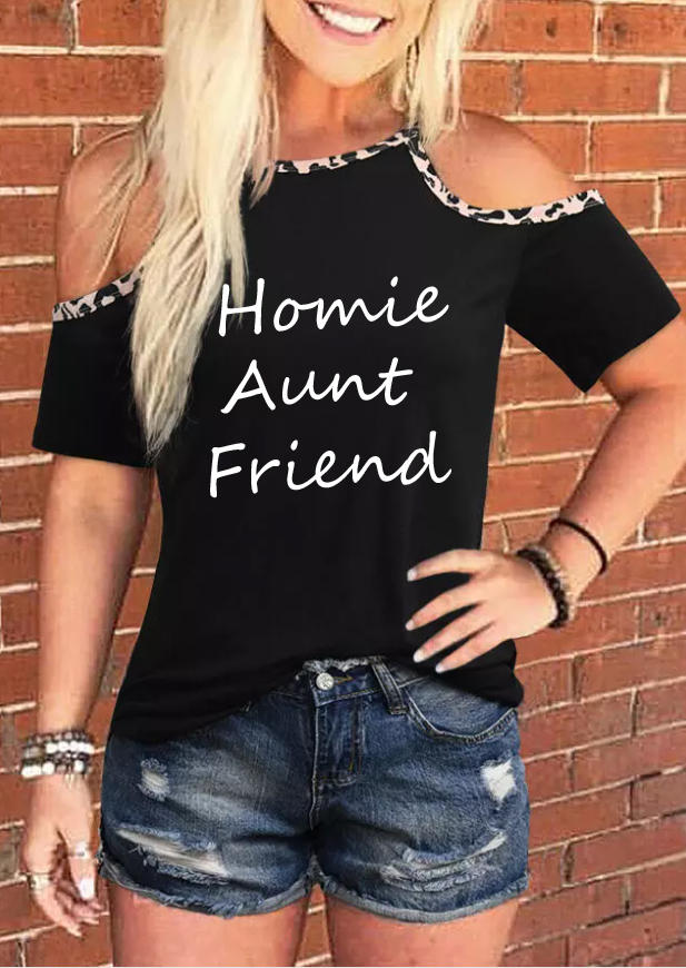 Homie Aunt Friend Leopard Cold Shoulder Blouse - Black