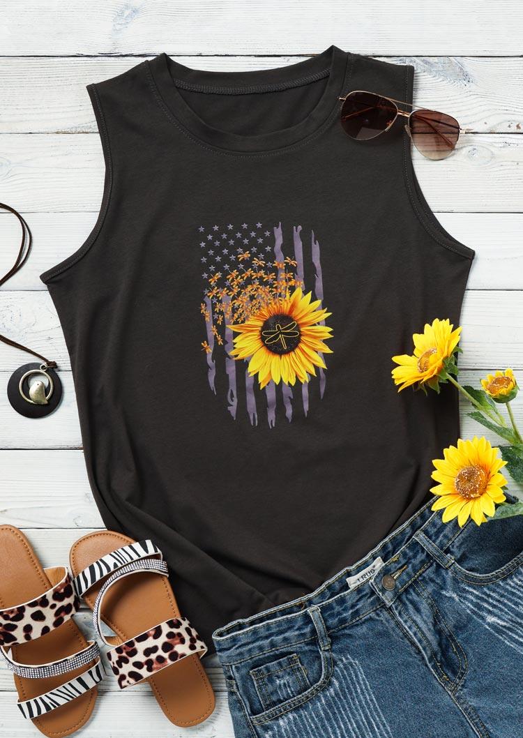 

Tank Tops American Flag Sunflower Dragonfly Tank Top in Dark Grey. Size