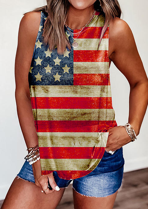 

Tank Tops American Flag Star Striped Tank Top in Multicolor. Size