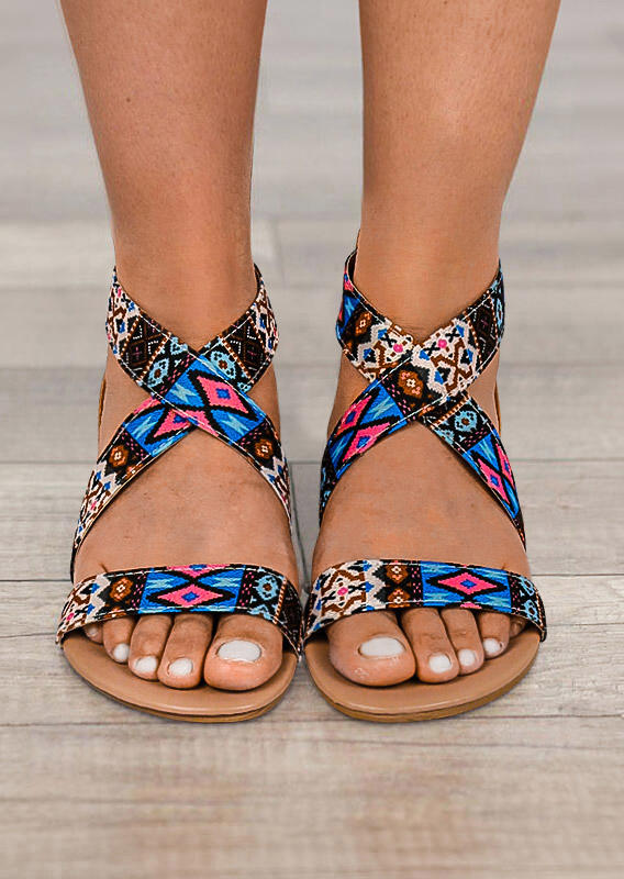 

Sandals Vintage Aztec Geometric Criss-Cross Sandals in Blue. Size: ,38,39,40,41