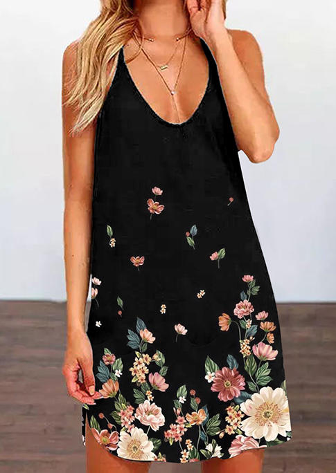 

Mini Dresses Floral Criss-Cross Open Back Mini Dress in Black. Size: ,XL