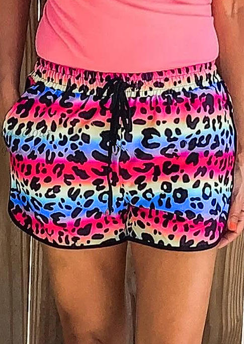 

Shorts Colorful Leopard Drawstring Elastic Waist Pocket Shorts in Multicolor. Size: ,M,L,XL
