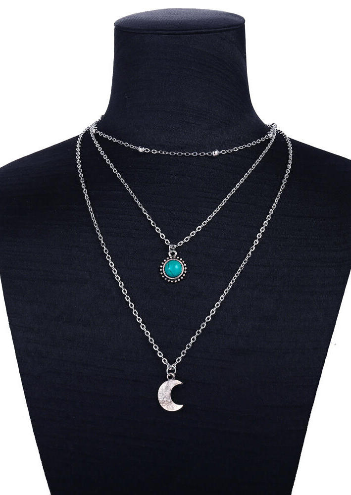 

Necklaces Vintage Turquoise Moon Multi-Layer Necklace in Silver. Size