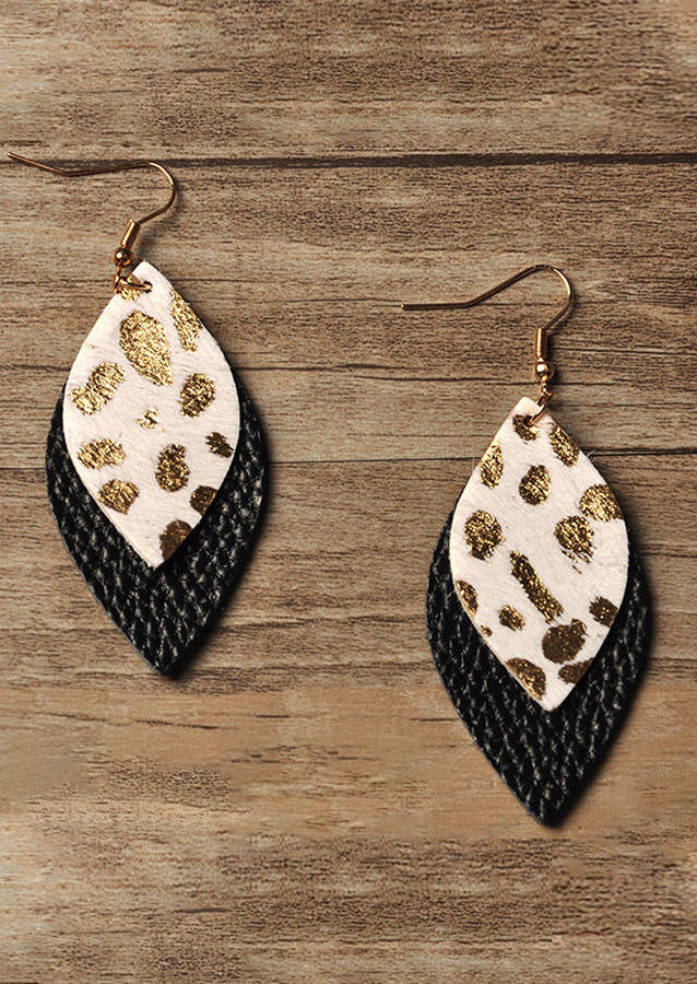 

Earrings Leopard Double-Layered Leather Earrings in Black. Size