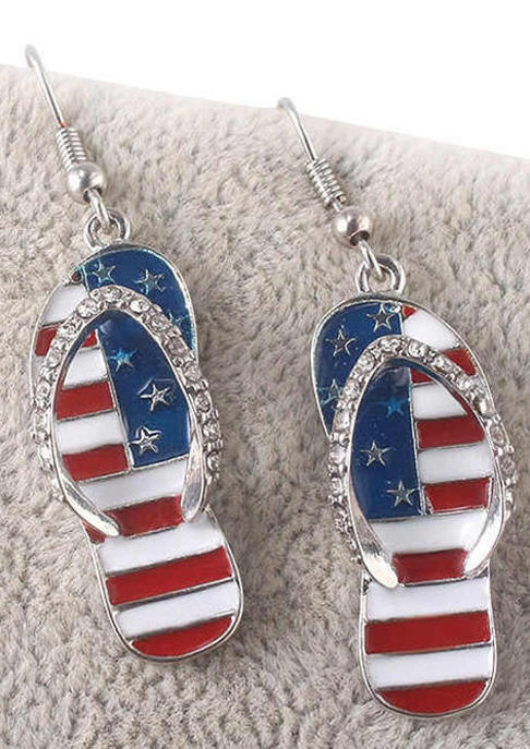 

Earrings Creative American Flag Slippers Pendant Earrings in Multicolor. Size