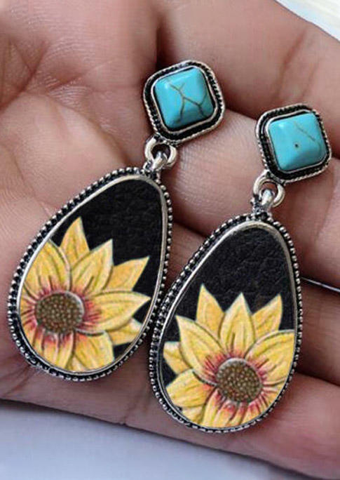 

Earrings Sunflower Turquoise Water Drop Shaped Earrings in Blue. Size