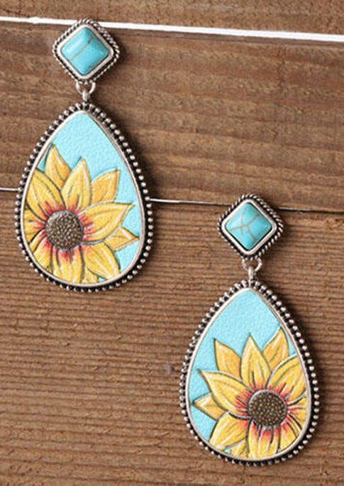 

Earrings Sunflower Turquoise Water Drop Shaped Earrings in Black. Size