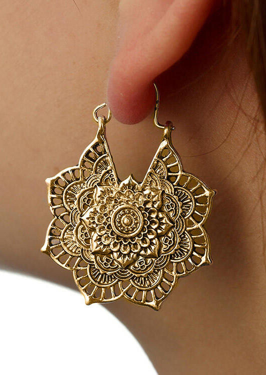 

Earrings Bohemian Mandala Hollow Out Earrings in Gold. Size