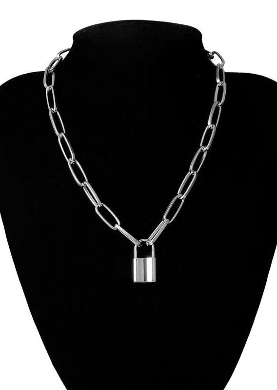 

Necklaces Punk Lock Pendant Chain Alloy Necklace in Silver. Size