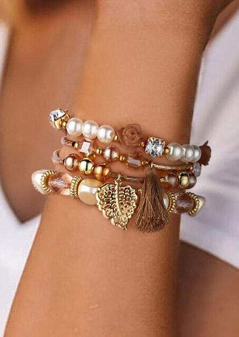 

Bracelet Floral Palm Leaf Tassel Beading Multi-Layered Bracelet in Coffee. Size